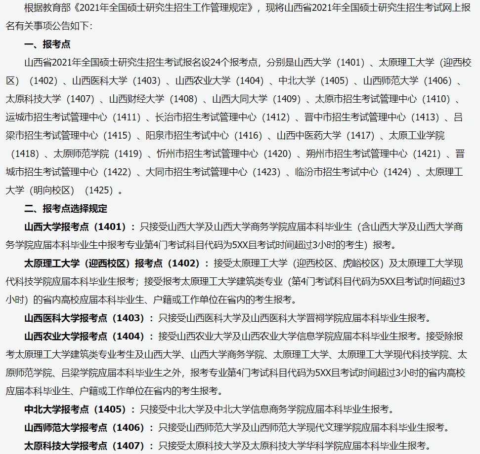 山西省2021年全国硕士研究生招生考试网上报名公告